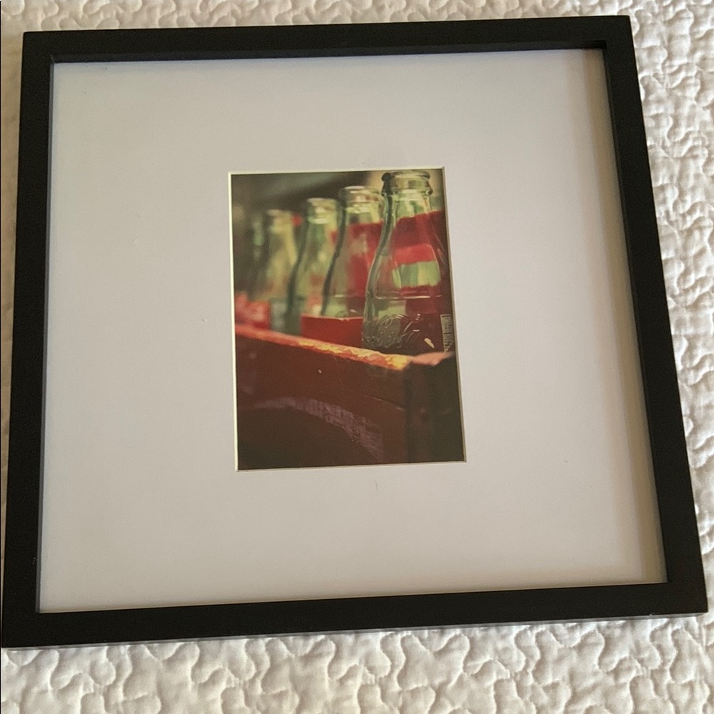 Framed Vintage Photo of Coca Cola Bottles with Black Frame